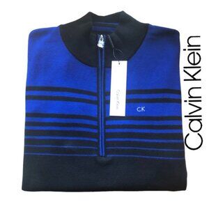 Calvin Klein Golf Quarter Zip Striped Sweater BlackRoyal Blue Size L